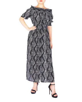 SCANDINAVIA-Off the Shoulder Snake Print Dress