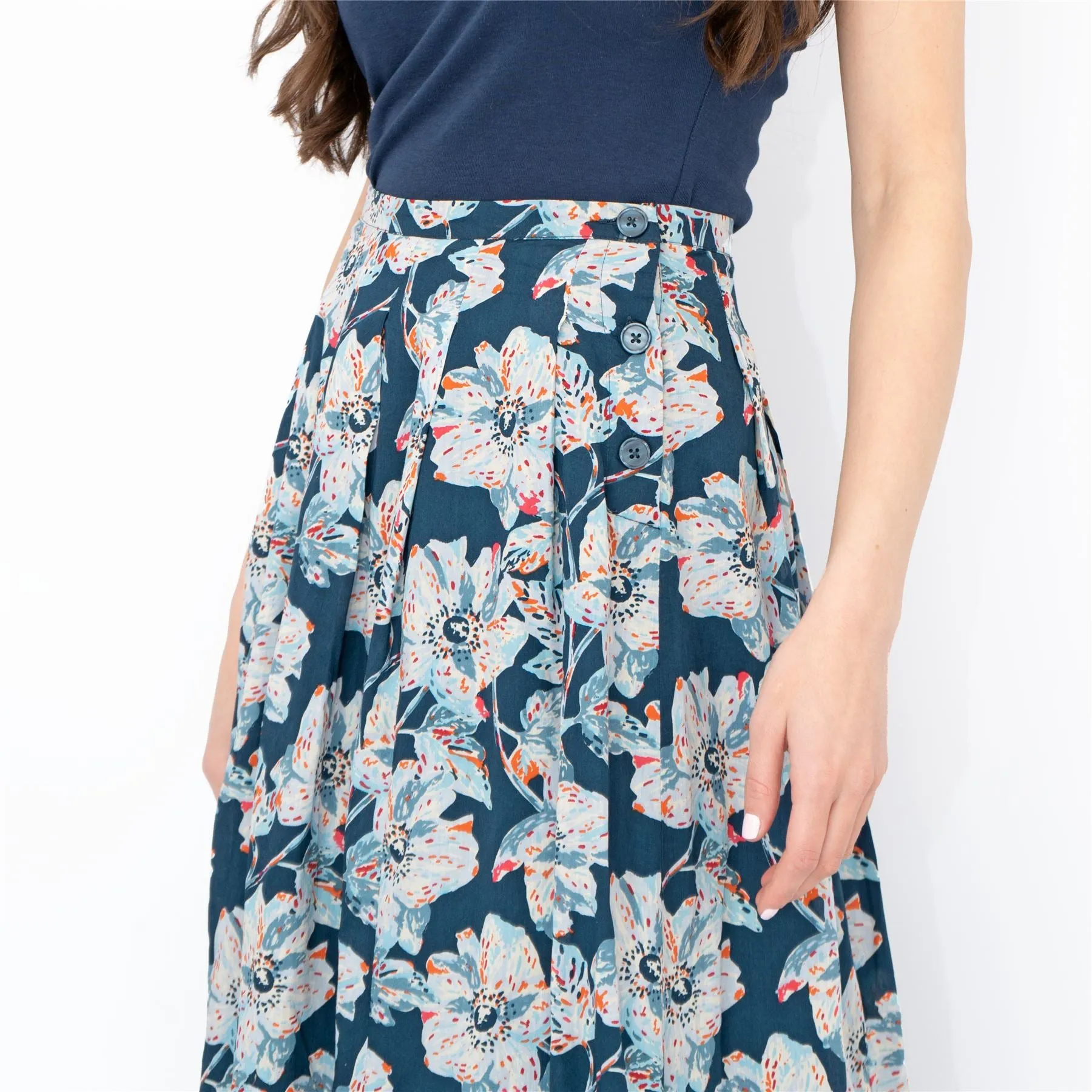 Seasalt Artists Anemone Oil Paint Navy Blue Flare Midi Skirts