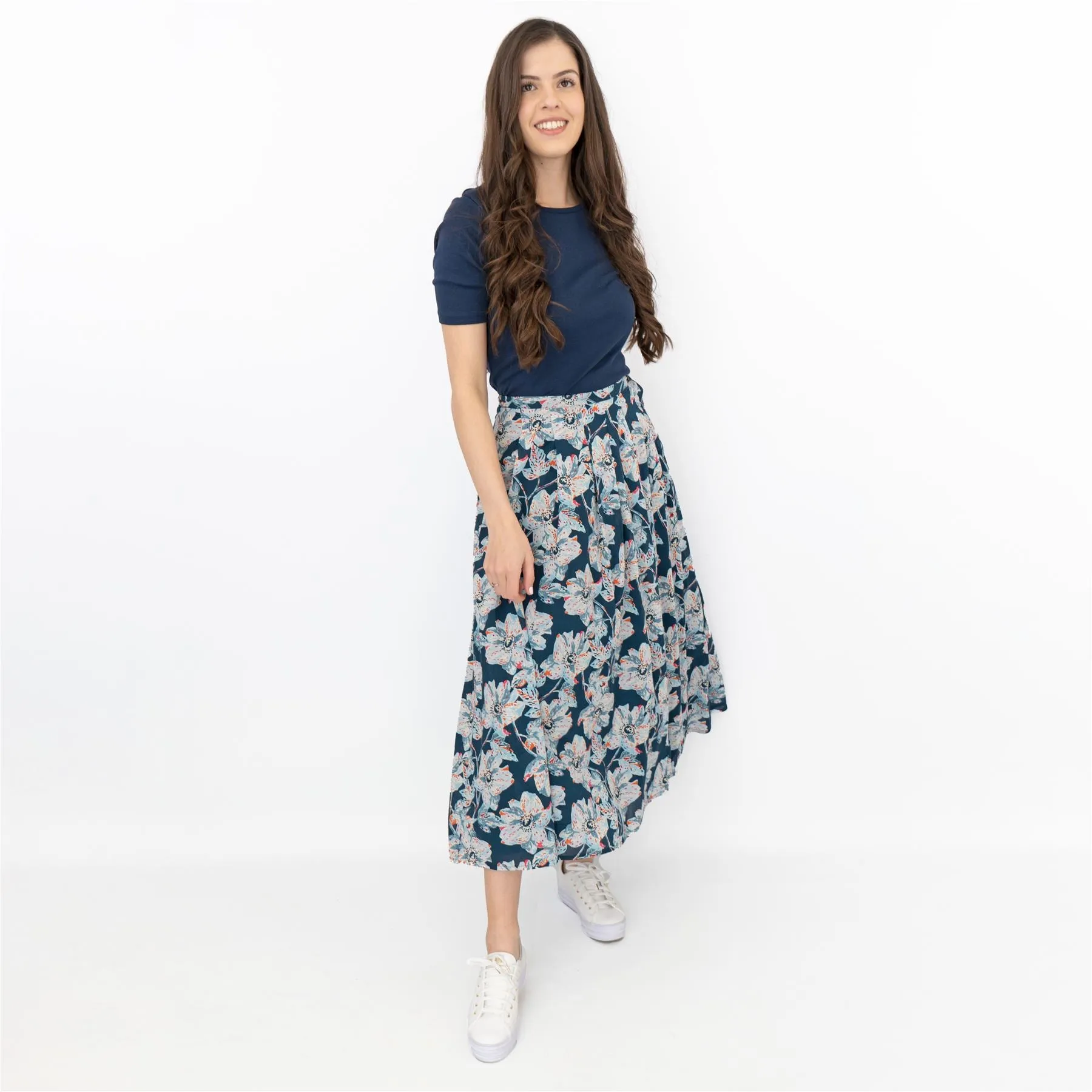 Seasalt Artists Anemone Oil Paint Navy Blue Flare Midi Skirts