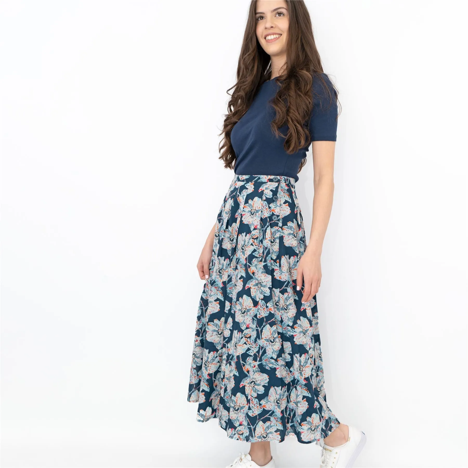 Seasalt Artists Anemone Oil Paint Navy Blue Flare Midi Skirts