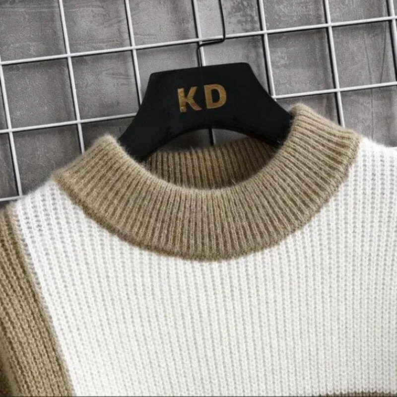 Smart Casual Men's Patchwork Sweater High Quality Knitted Pullover