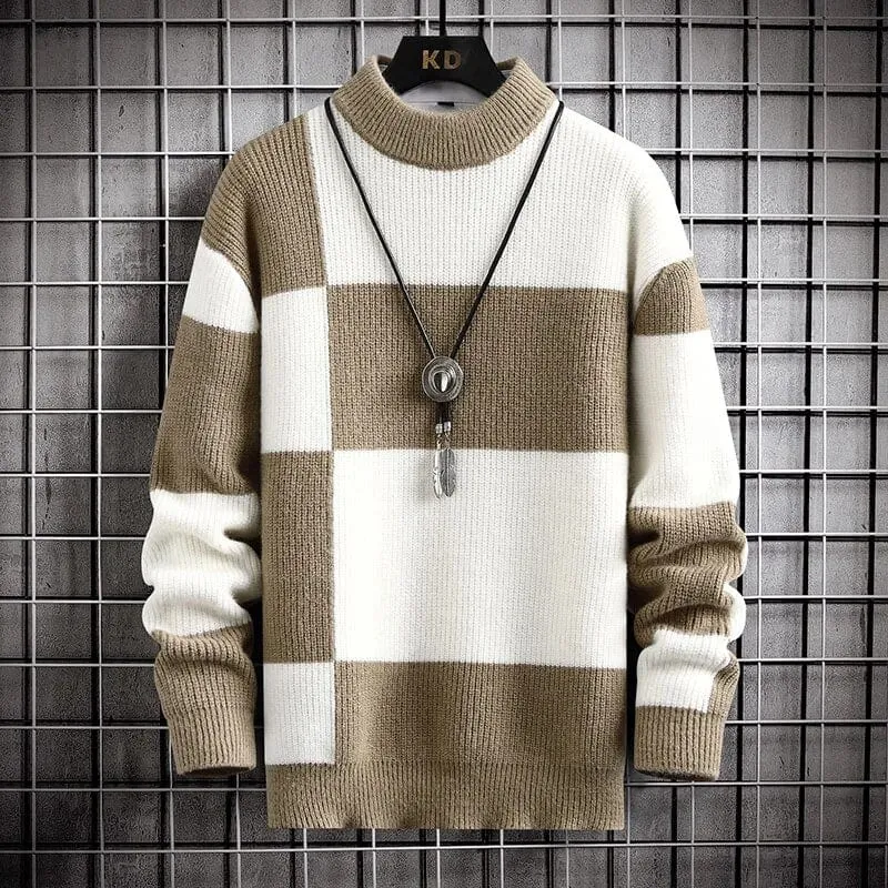 Smart Casual Men's Patchwork Sweater High Quality Knitted Pullover