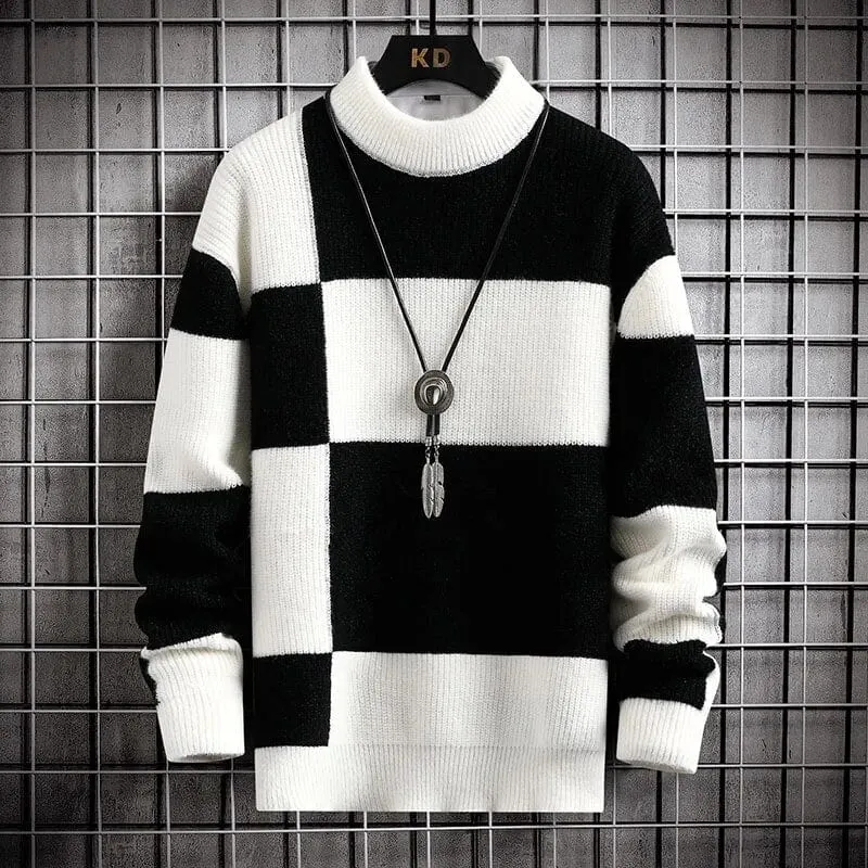 Smart Casual Men's Patchwork Sweater High Quality Knitted Pullover