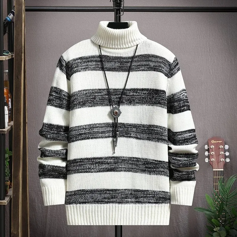 Striped Turtleneck Pullover - Fashionable Slim Fit Men's Knitwear