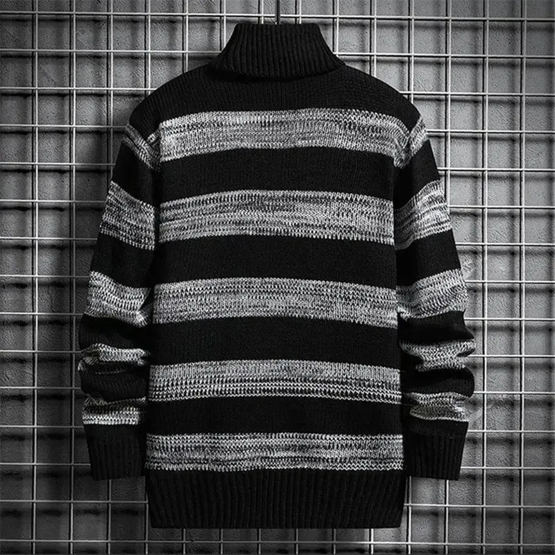 Striped Turtleneck Pullover - Fashionable Slim Fit Men's Knitwear