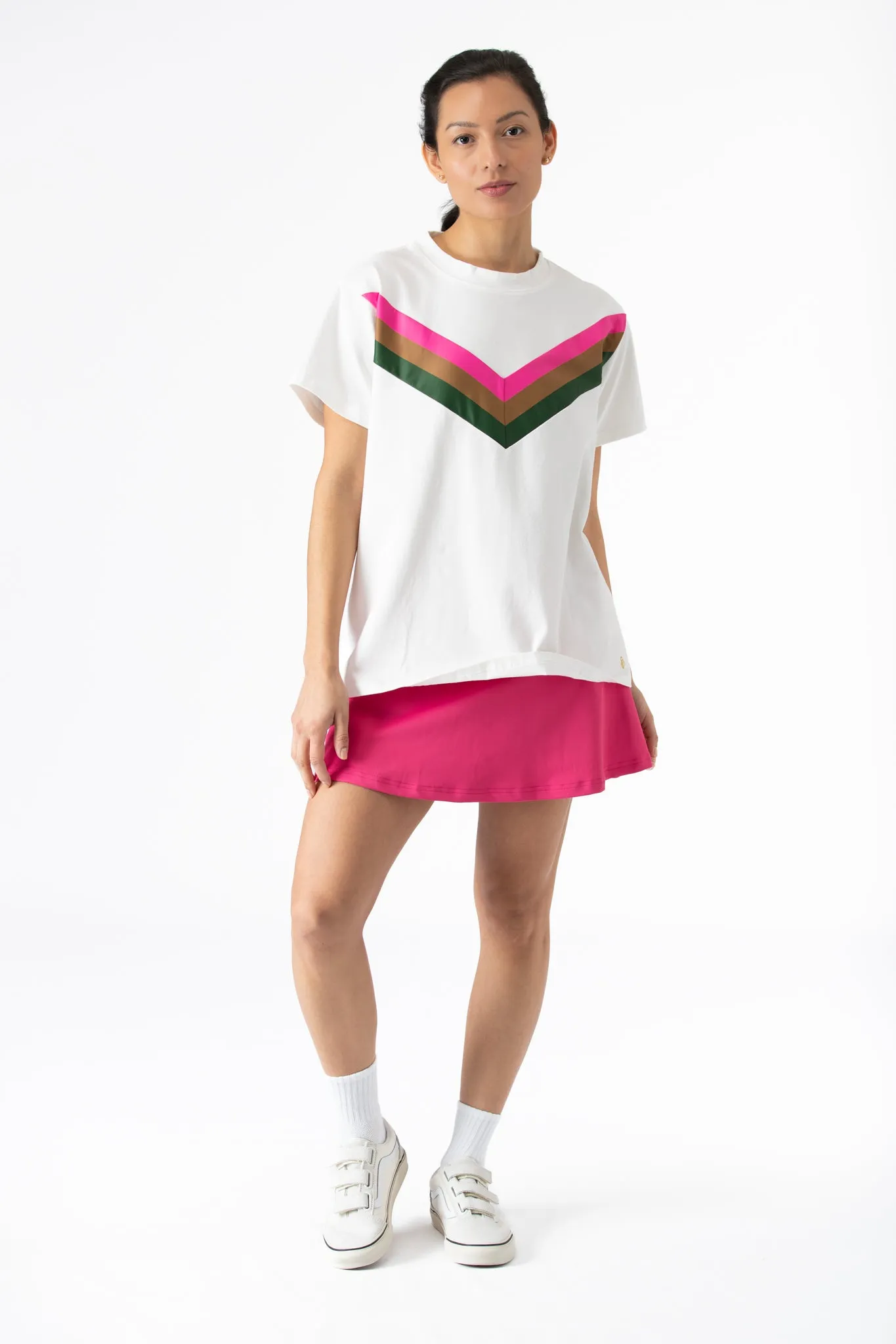 The Bodie T-Shirt - White with Pink & Green Stripe