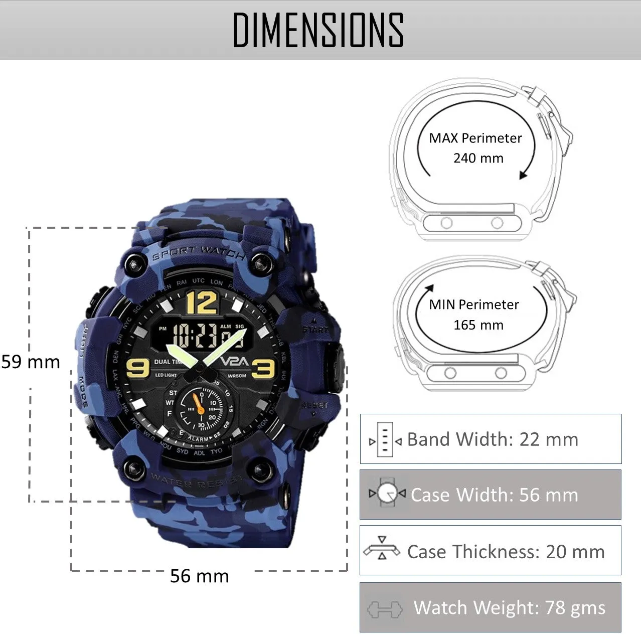 V2A Analog Digital Sport Watches for Men's and Boys (Camo-Blue)