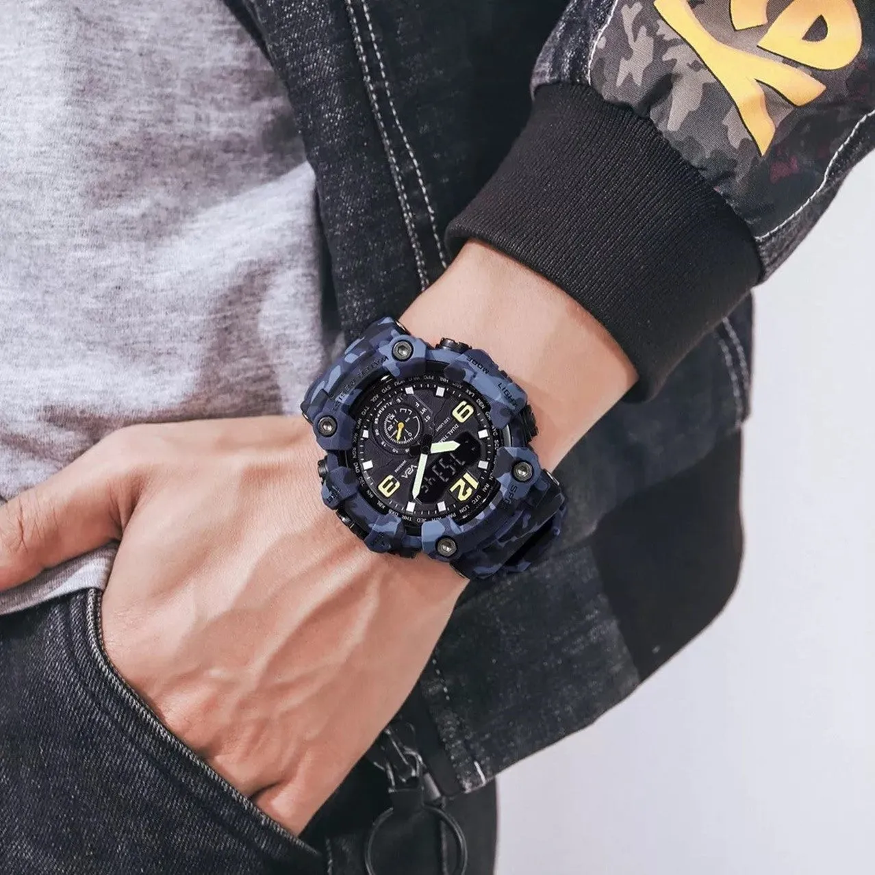 V2A Analog Digital Sport Watches for Men's and Boys (Camo-Blue)