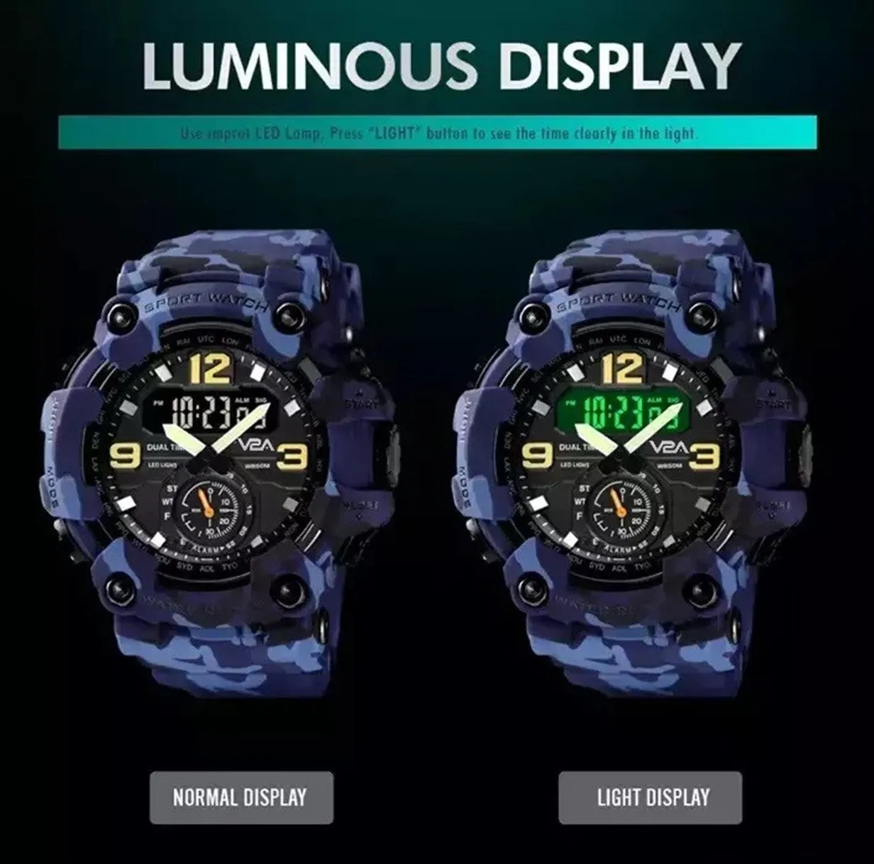 V2A Analog Digital Sport Watches for Men's and Boys (Camo-Blue)