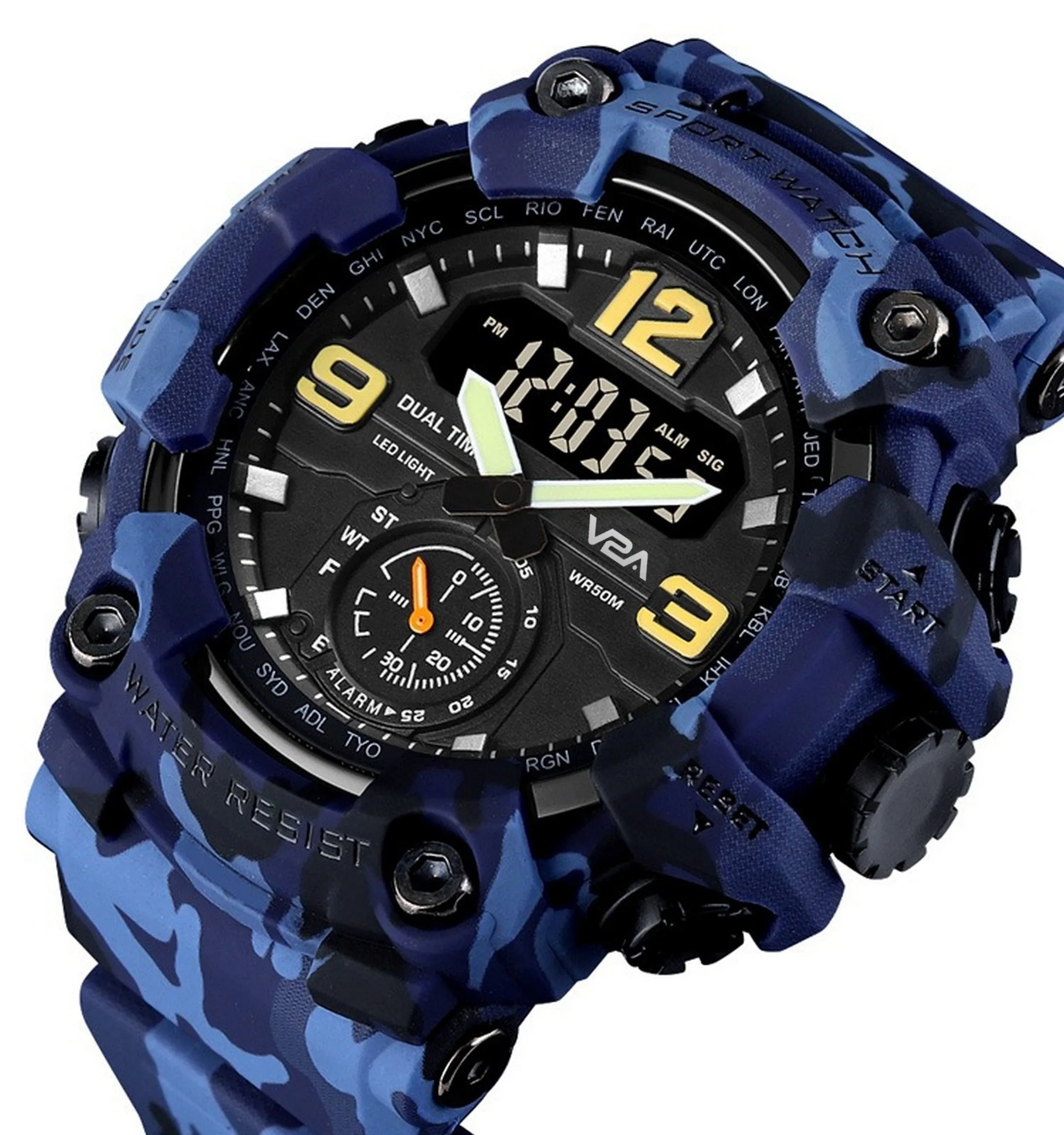 V2A Analog Digital Sport Watches for Men's and Boys (Camo-Blue)