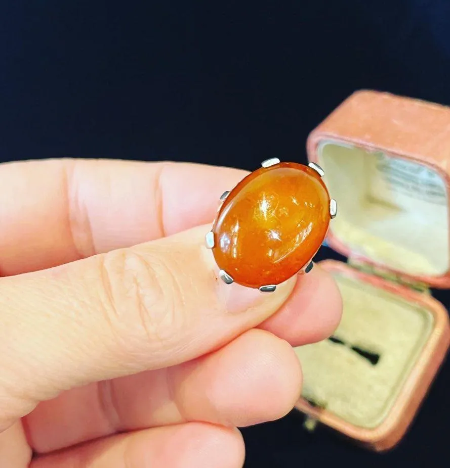 Vintage 1950s Sterling Silver Amber Ring