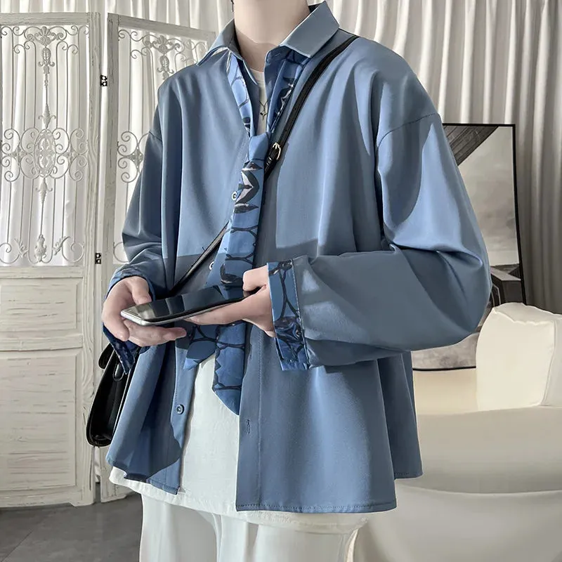 Wiaofellas  -  Korean Fashion Stylish Long Sleeve Blouses Men Streetwear All-match Handsome Teens Shirt Autumn New Retro Oversize Shirts