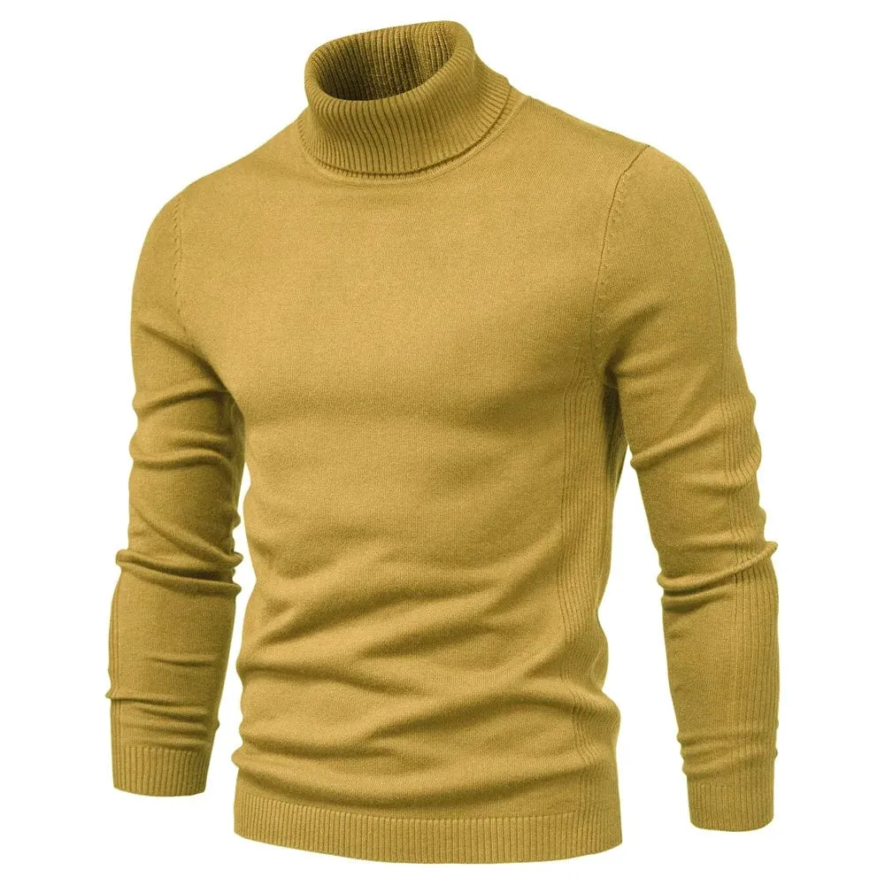 Winter Elegance: Casual Solid Colour Turtleneck Sweater for Men, Combining Quality, Warmth, and Slim Style