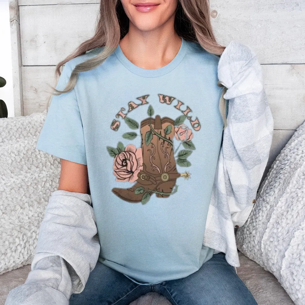 Women Cowgirl Stay Wild Print Graphic T-shirt