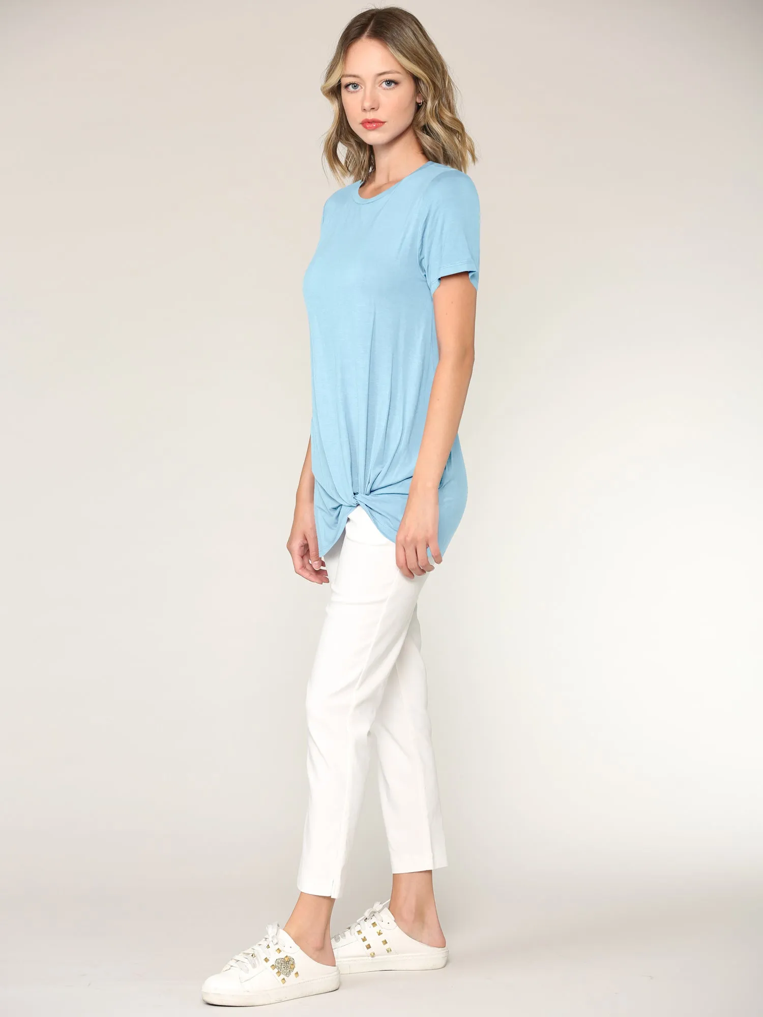 Women's Twist Front Short Sleeve Tunic Tee