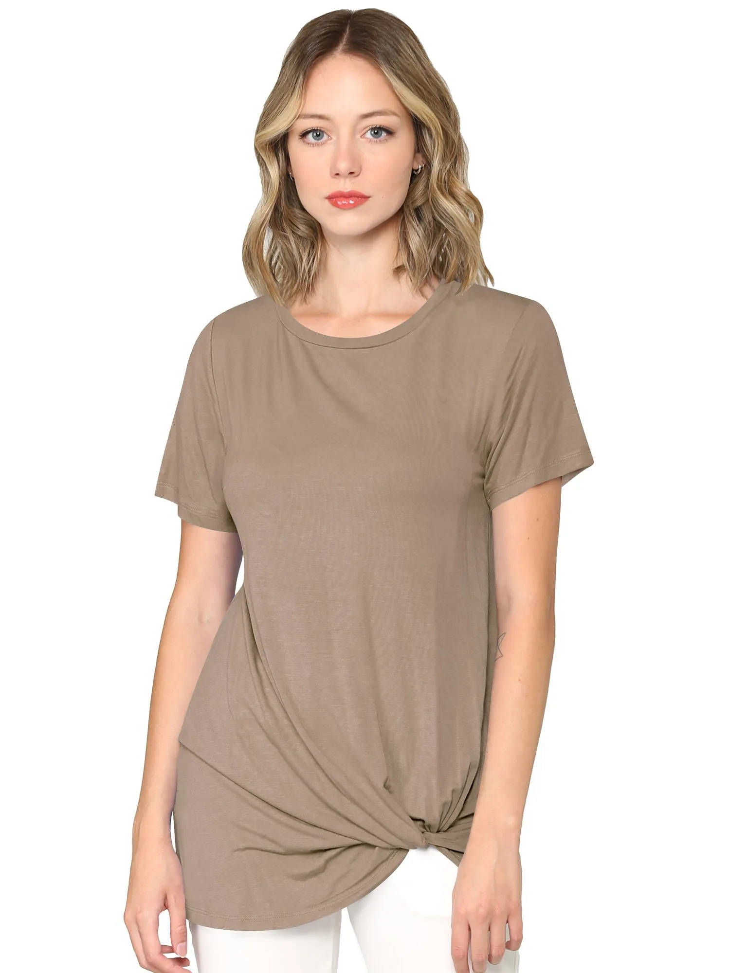 Women's Twist Front Short Sleeve Tunic Tee