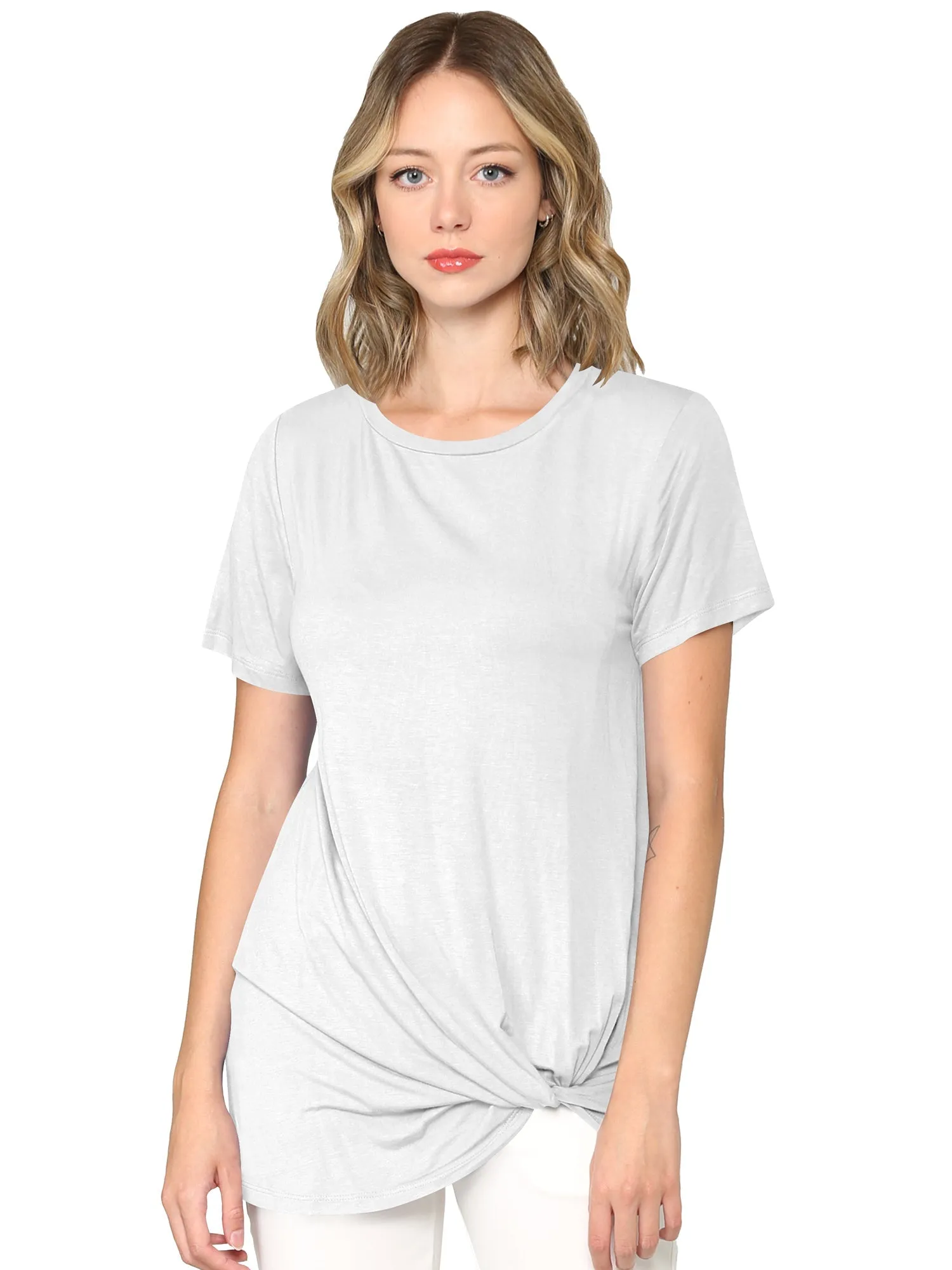 Women's Twist Front Short Sleeve Tunic Tee