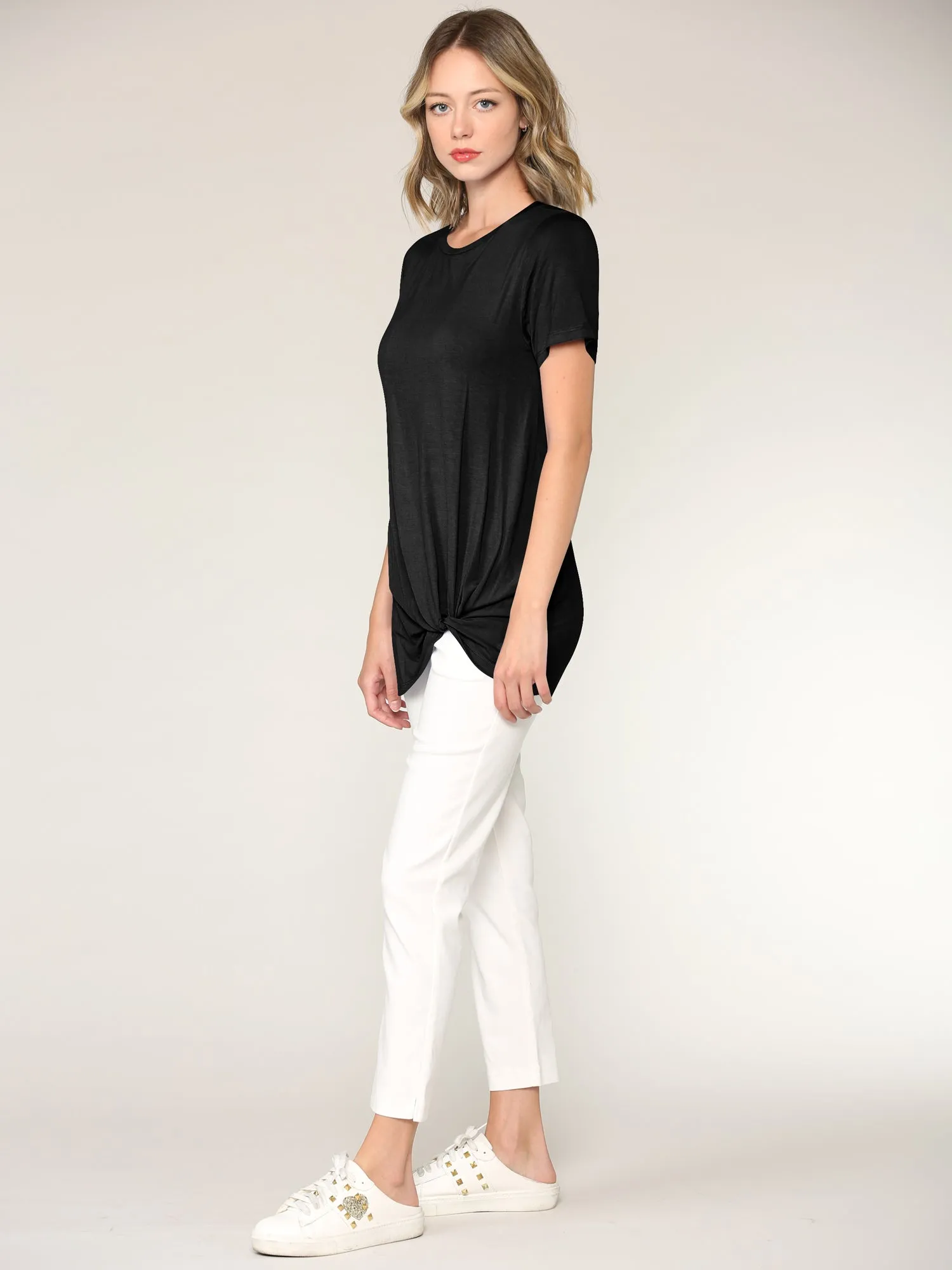 Women's Twist Front Short Sleeve Tunic Tee